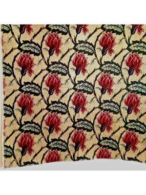 Floral Tapestry Upholstery Fabric Remnant 24"  x  25" Red Beige Green